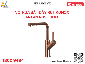 Vòi rửa bát Konox dây rút Artan Rose Gold